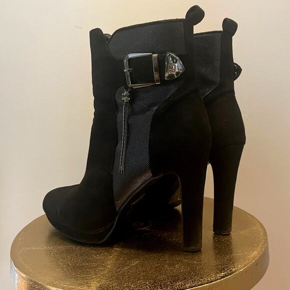 Laura Biagiotti Black Suede Platform Heels Boots | 38, US 7.5, 8 Stilleto Tassel - Picture 3 of 9